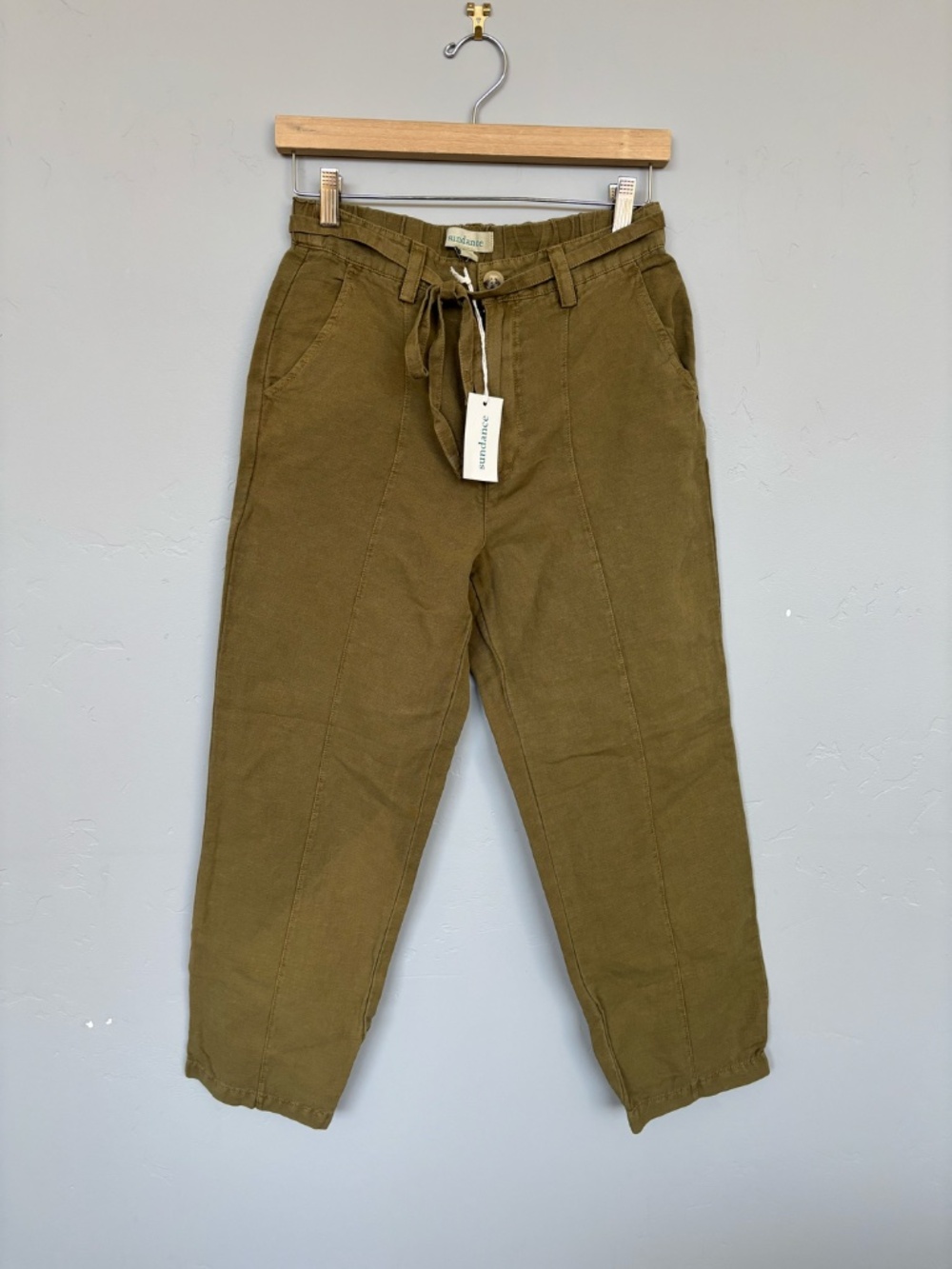 NWT $78 Sundance Daphne Everyday Pants Olive Size 4 Linen Cotton